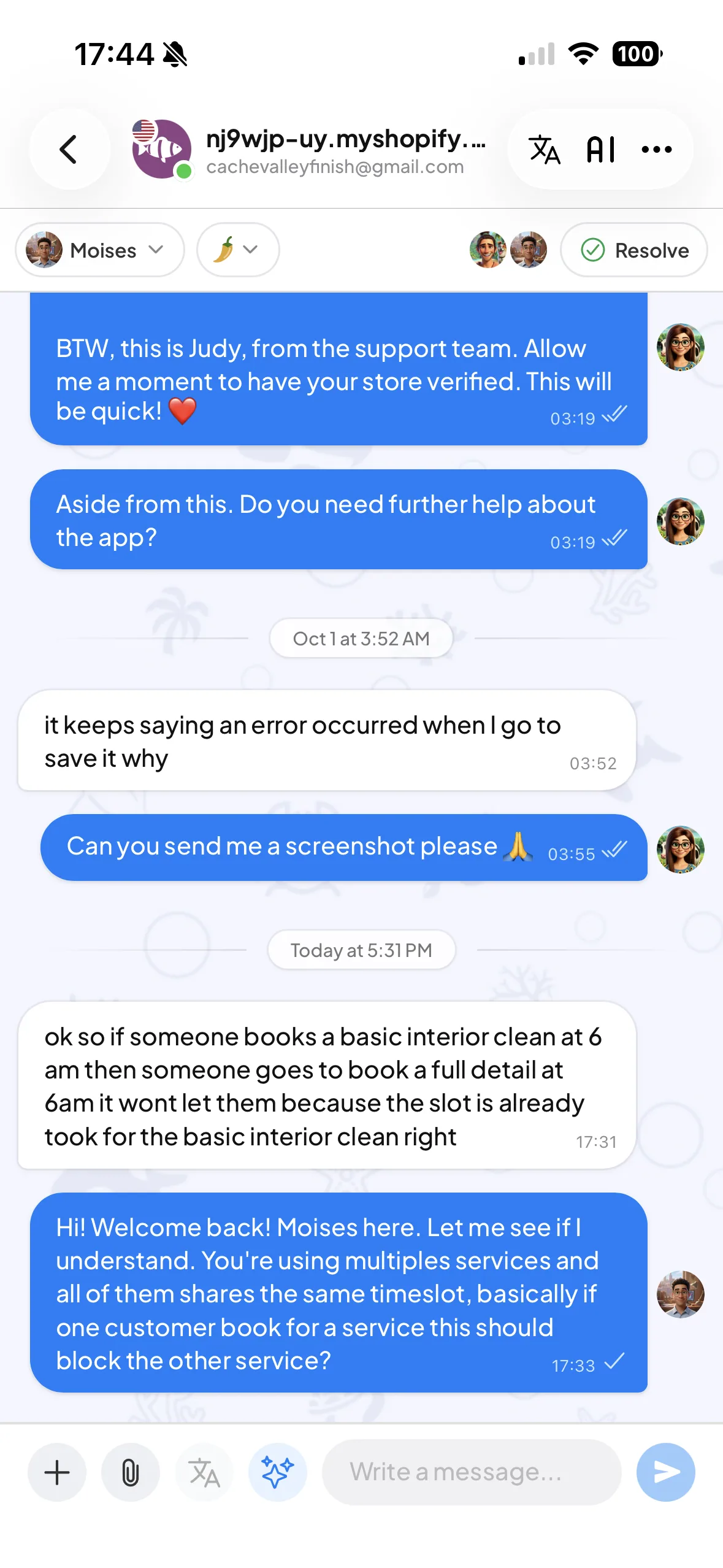 A real conversation in the Orka iOS app, with assignment and reply controls
